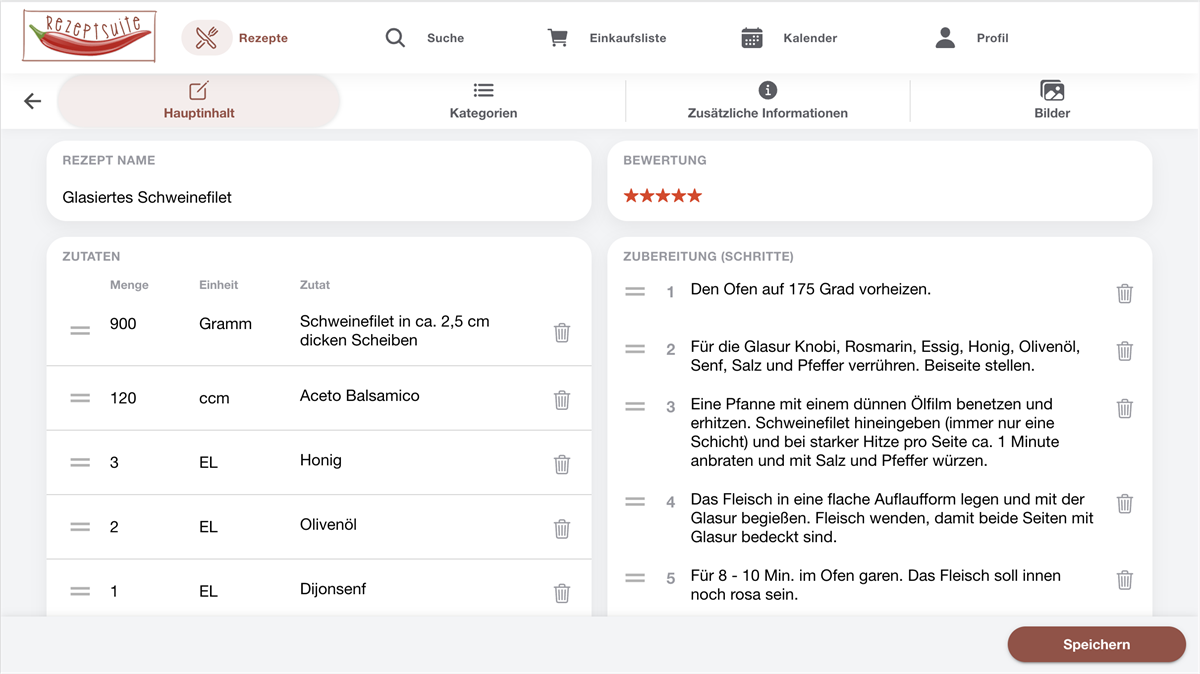 Importiertes Rezept in RezeptSuite Cloud bearbeiten