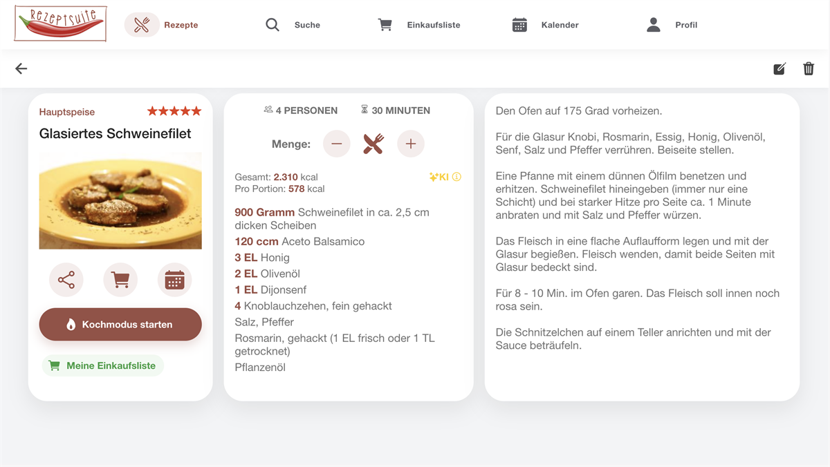 Rezeptansicht in RezeptSuite Cloud