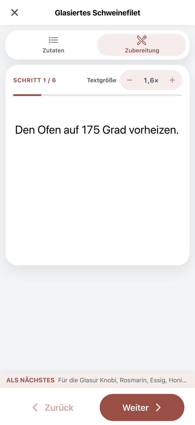 Kochmodus mit einem einzelnen Zubereitungsschritt