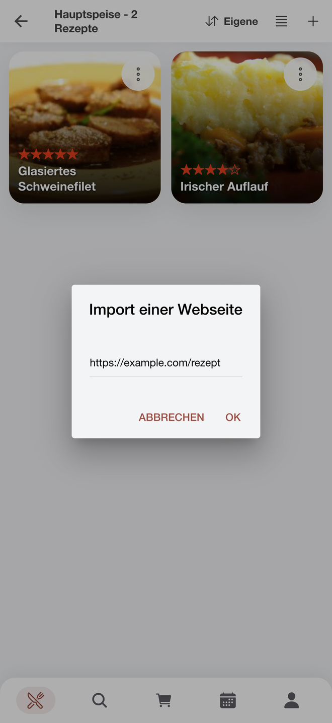 Webadresse zum Import eines Rezepts eingeben